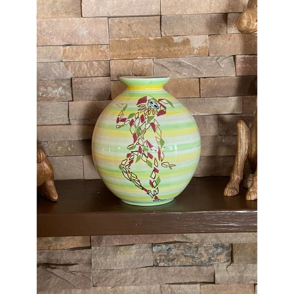 Harlequin Clown Court Jester Hand Painted Ceramic Vase 1970s Ceramic Decor - Picture 1 of 9